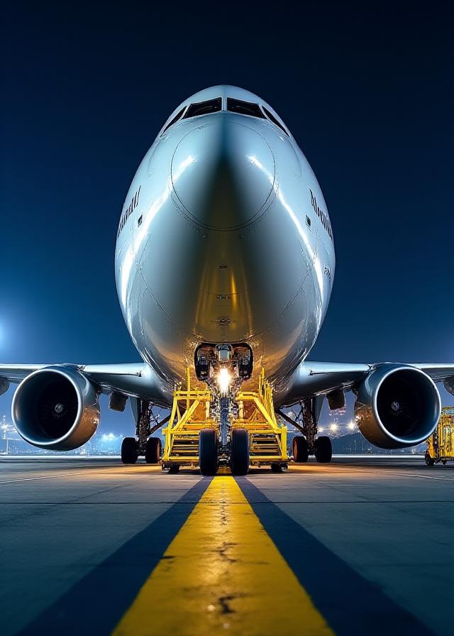 Air cargo plane loading at night