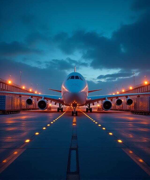 Modern logistics hub with cargo aircraft and automated loading